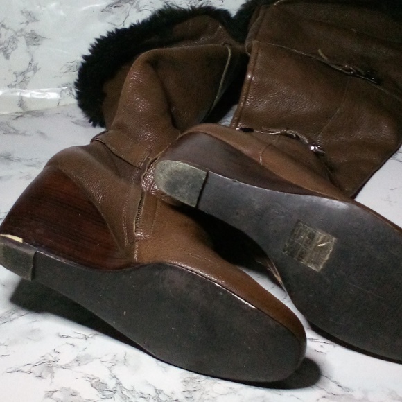 *SOLD*  Michael Kors Knee High Boots Clara Wedge Tumbled Leather Mocha Brown 8.5 - Picture 6 of 16